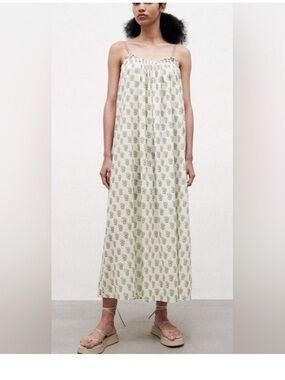 Zara cotton Cream Floral Maxi Dress